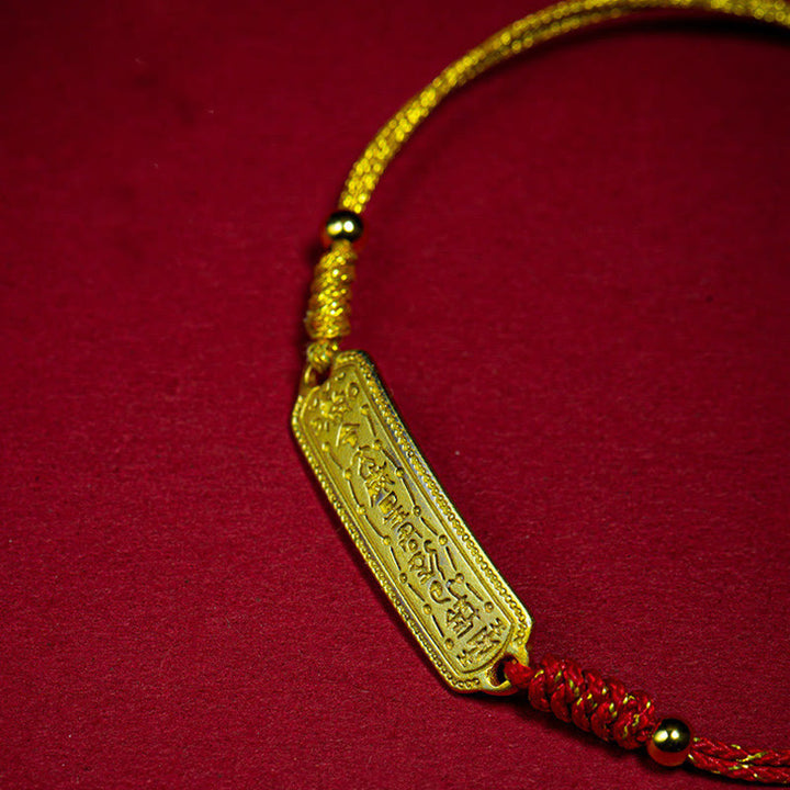 Buddha Stones 14K vergoldetes Kupfer-Amulett-Schutzarmband mit rotem goldenem Seil