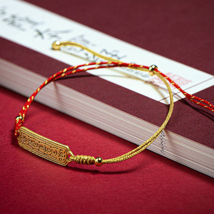 Buddha Stones 14K vergoldetes Kupfer-Amulett-Schutzarmband mit rotem goldenem Seil
