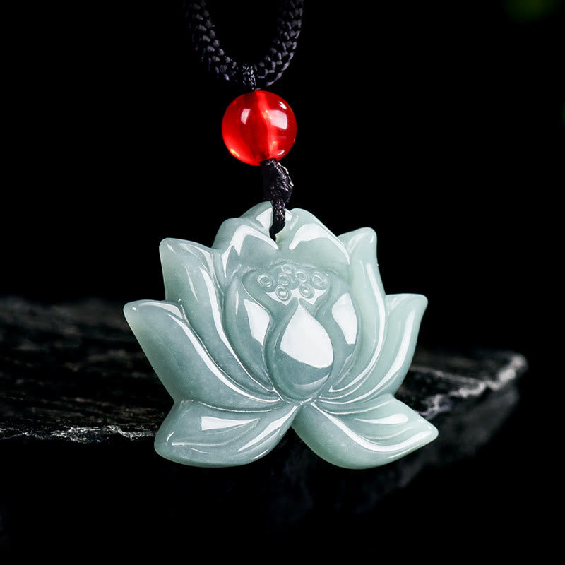 Buddha Stones Lotus Flower Pattern Geschnitzte Jade Wohlstand Halskette Anhänger - Jade (Wohlstand ♥ Überfluss) - image 1