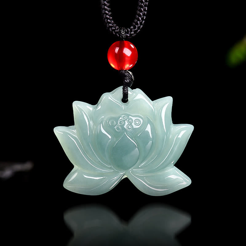 Buddha Stones Lotus Flower Pattern Geschnitzte Jade Wohlstand Halskette Anhänger - image 3