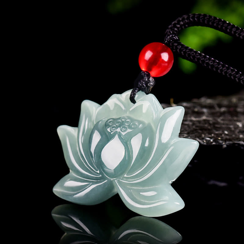 Buddha Stones Lotus Flower Pattern Geschnitzte Jade Wohlstand Halskette Anhänger - image 2