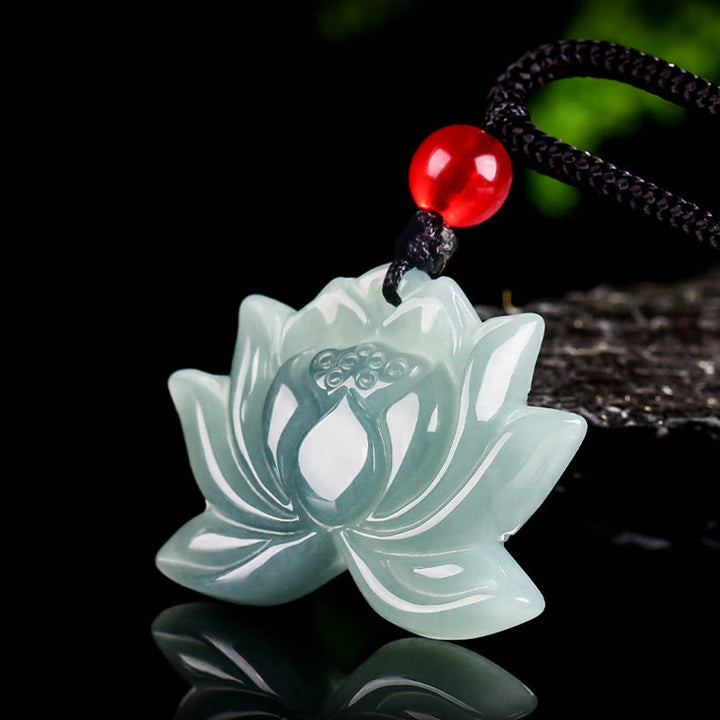 Buddha Stones Lotus Flower Pattern Geschnitzte Jade Wohlstand Halskette Anhänger - image 2