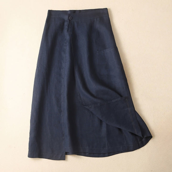 Buddha Stones Vintage Sommer Asymmetrischer Damenrock aus Baumwollleinen mit hoher Taille und Taschen - Mitternachtsblau - US 8-10, UK/AU 12-14, EU 40-42 (2XL) - image 3