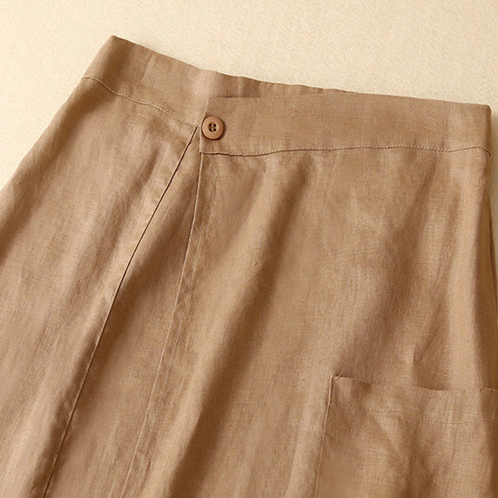 Buddha Stones Vintage Sommer Asymmetrischer Damenrock aus Baumwollleinen mit hoher Taille und Taschen - image 10