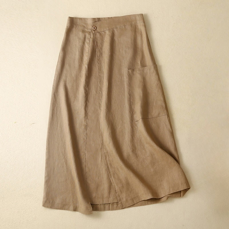 Buddha Stones Vintage Sommer Asymmetrischer Damenrock aus Baumwollleinen mit hoher Taille und Taschen - Dunkelgoldenrod - US 8-10, UK/AU 12-14, EU 40-42 (2XL) - image 9