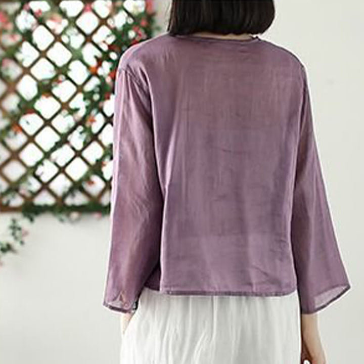 Buddha Stones Lässige Stickerei Blütenblätter Langarm Offene Strickjacke
