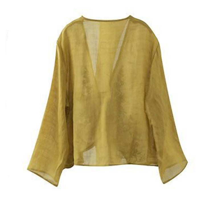 Buddha Stones Lässige Stickerei Blütenblätter Langarm Offene Strickjacke