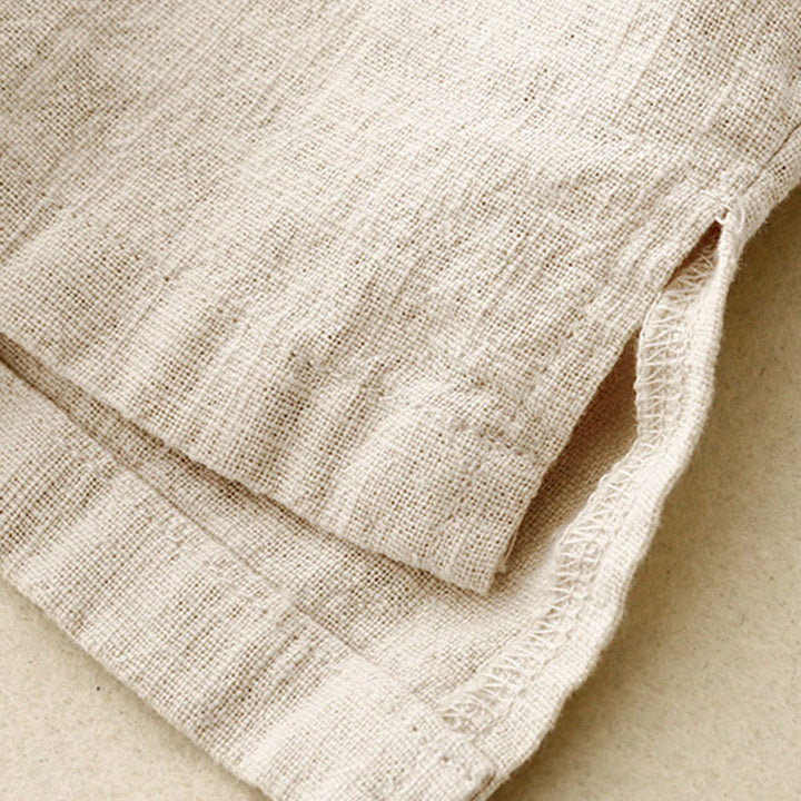 Buddha Stones Lässiges, schlichtes Damen-T-Shirt mit Rundhalsausschnitt, lockeres Halbarm-Baumwoll-Leinen - image 9