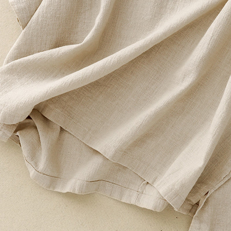 Buddha Stones Lässiges, schlichtes Damen-T-Shirt mit Rundhalsausschnitt, lockeres Halbarm-Baumwoll-Leinen - image 3