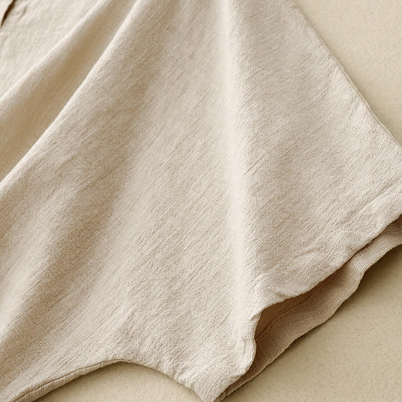 Buddha Stones Lässiges, schlichtes Damen-T-Shirt mit Rundhalsausschnitt, lockeres Halbarm-Baumwoll-Leinen - image 5