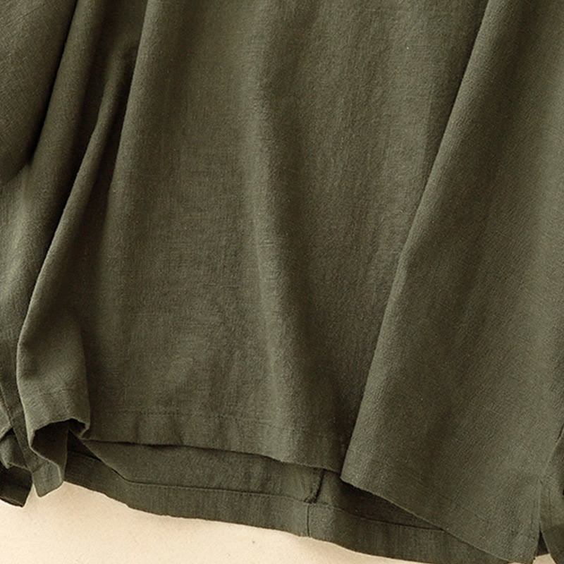 Buddha Stones Lässiges, schlichtes Damen-T-Shirt mit Rundhalsausschnitt, lockeres Halbarm-Baumwoll-Leinen - image 11