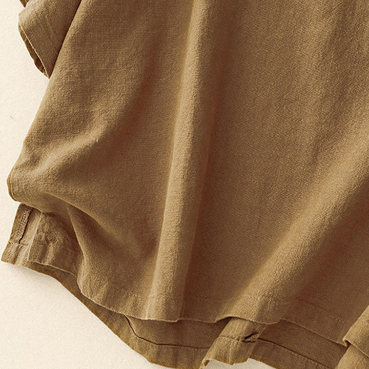 Buddha Stones Lässiges, schlichtes Damen-T-Shirt mit Rundhalsausschnitt, lockeres Halbarm-Baumwoll-Leinen - image 18