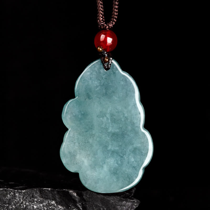 Buddha Stones Halskette mit Anhänger aus natürlicher grüner Jade mit neunschwänzigem Fuchs und Fee