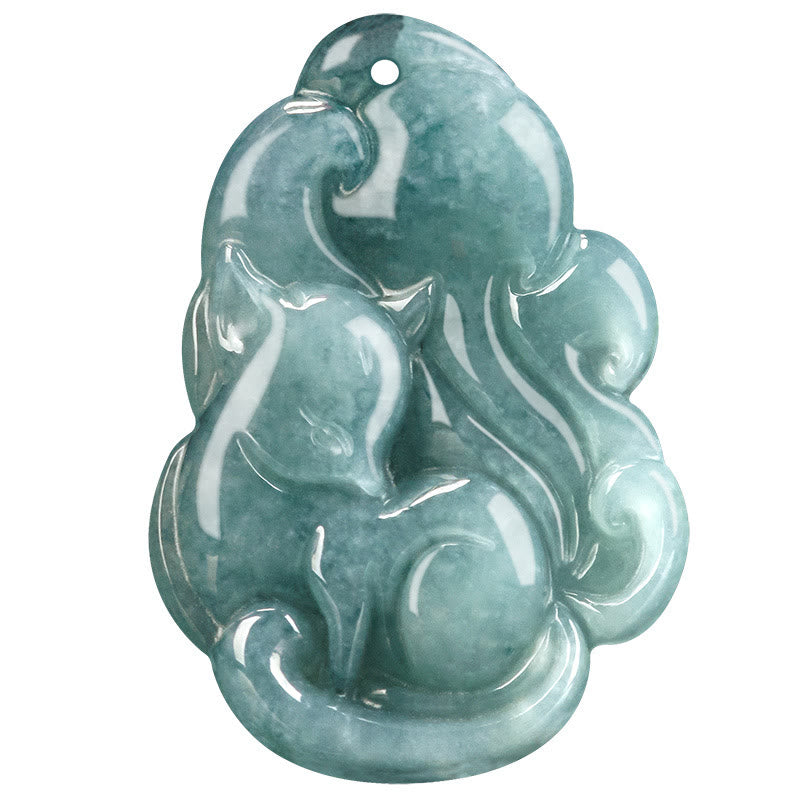 Buddha Stones Halskette mit Anhänger aus natürlicher grüner Jade mit neunschwänzigem Fuchs und Fee