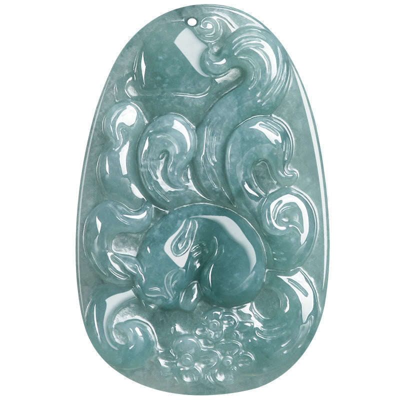 Buddha Stones Natürliche grüne Jade Neunschwänziger Fuchs Blumen Glück Halskette Anhänger