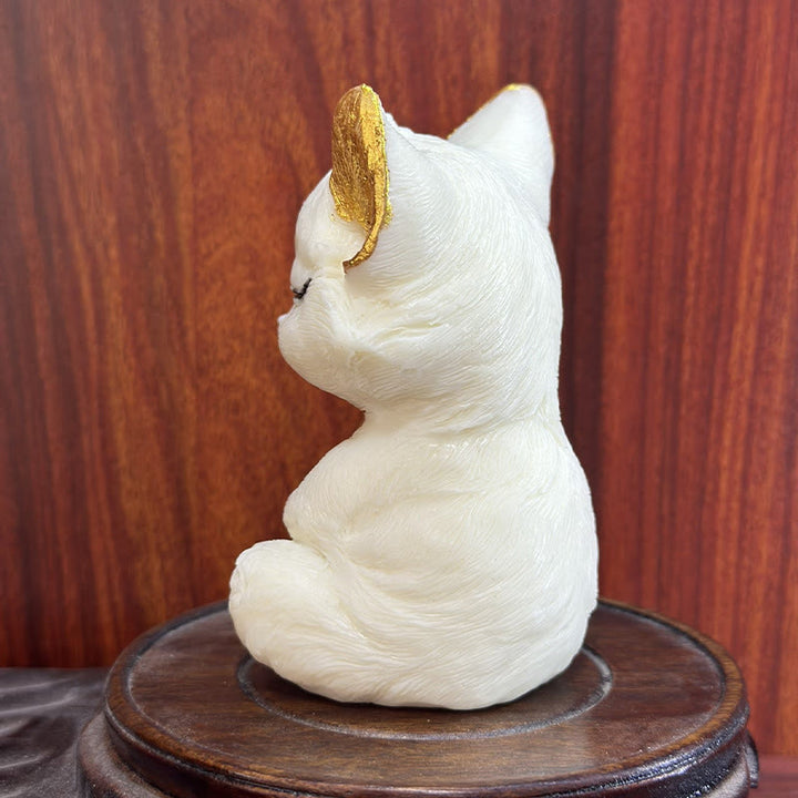 Buddha Stones, neunschwänziger Fuchs, geschnitzt, Elfenbein, Obst, Segen, Heimdekoration