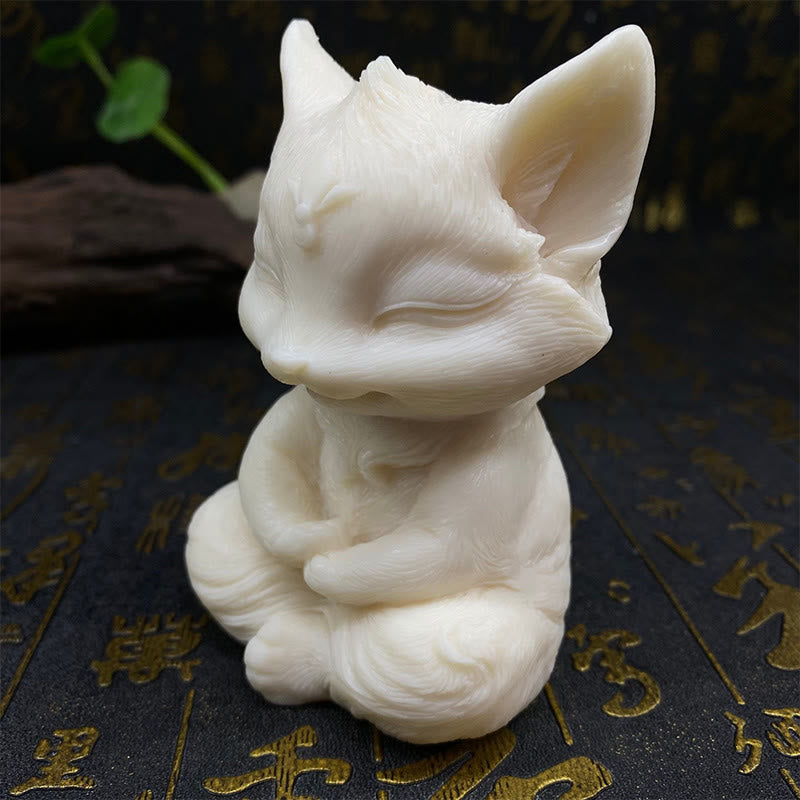 Buddha Stones, neunschwänziger Fuchs, geschnitzt, Elfenbein, Obst, Segen, Heimdekoration