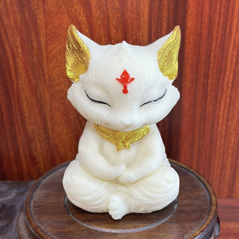Buddha Stones, neunschwänziger Fuchs, geschnitzt, Elfenbein, Obst, Segen, Heimdekoration