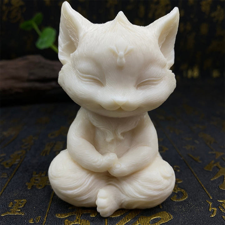 Buddha Stones, neunschwänziger Fuchs, geschnitzt, Elfenbein, Obst, Segen, Heimdekoration