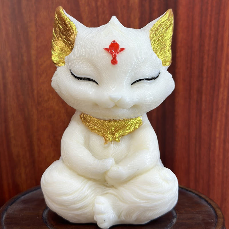 Buddha Stones, neunschwänziger Fuchs, geschnitzt, Elfenbein, Obst, Segen, Heimdekoration