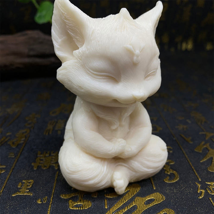 Buddha Stones, neunschwänziger Fuchs, geschnitzt, Elfenbein, Obst, Segen, Heimdekoration
