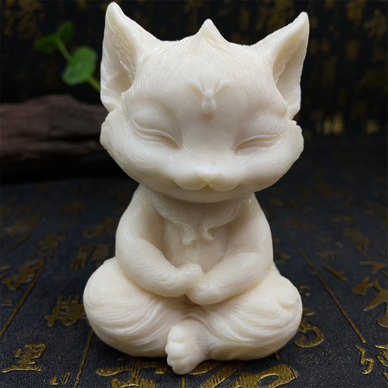 Buddha Stones, neunschwänziger Fuchs, geschnitzt, Elfenbein, Obst, Segen, Heimdekoration - Elfenbeinfarbene Frucht, weißer Fuchs, 11 x 6 x 6 cm - image 10