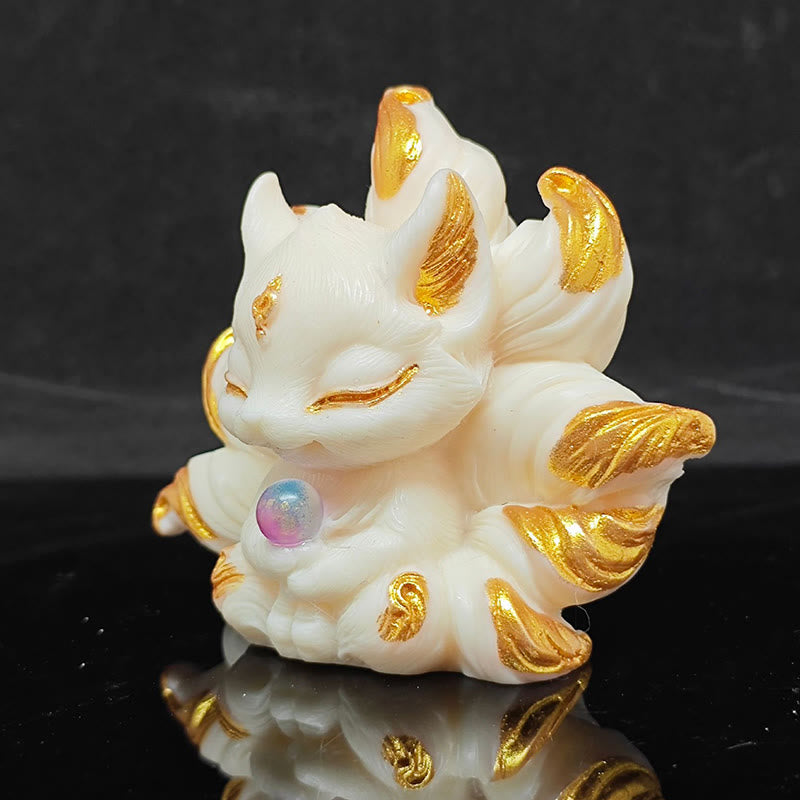Buddha Stones, kleiner neunschwänziger Fuchs, geschnitzt, Elfenbein, Obststütze, Heimdekoration