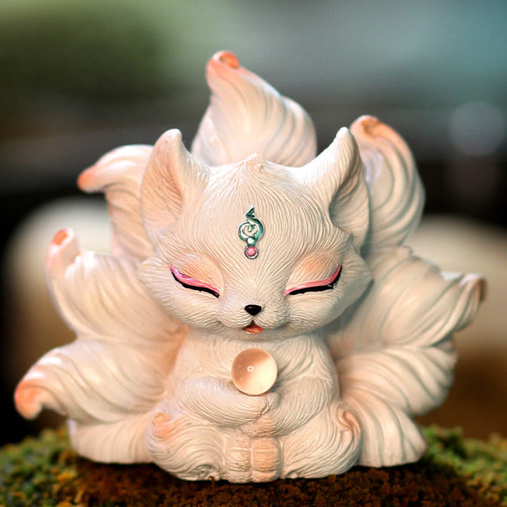 Buddha Stones, Mini-Neunschwänziger Fuchs, Glücksbringer, Kunstharz, Dekoration für Zuhause und den Schreibtisch