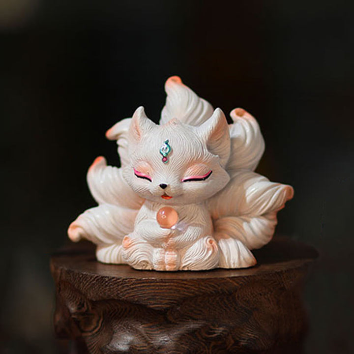 Buddha Stones, Mini-Neunschwänziger Fuchs, Glücksbringer, Kunstharz, Dekoration für Zuhause und den Schreibtisch