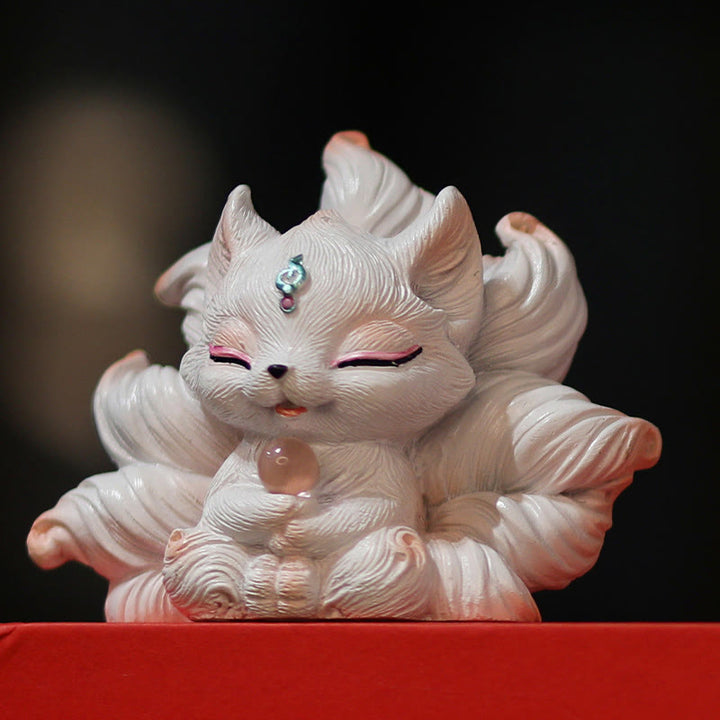 Buddha Stones, Mini-Neunschwänziger Fuchs, Glücksbringer, Kunstharz, Dekoration für Zuhause und den Schreibtisch