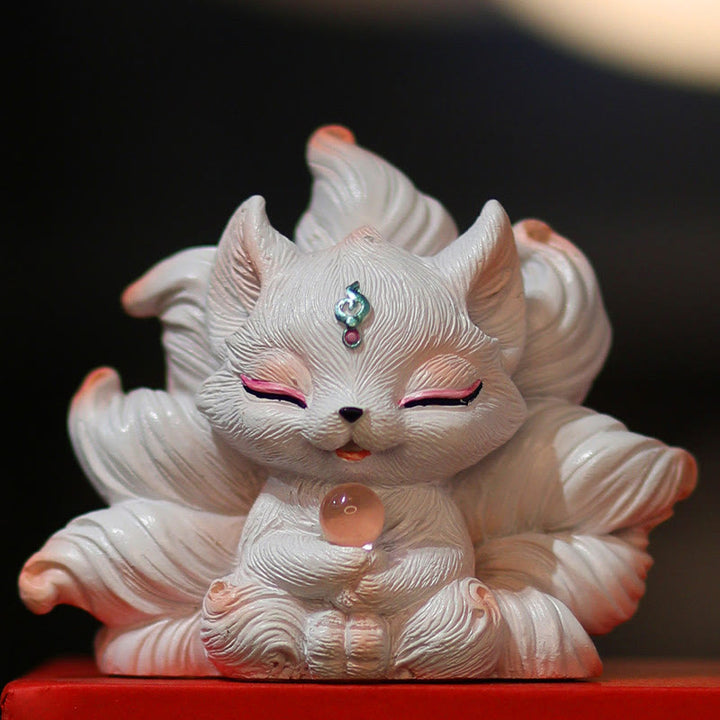 Buddha Stones, Mini-Neunschwänziger Fuchs, Glücksbringer, Kunstharz, Dekoration für Zuhause und den Schreibtisch