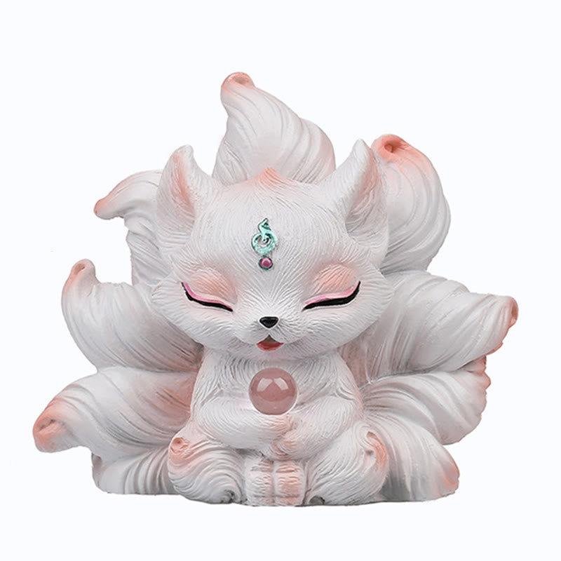 Buddha Stones, Mini-Neunschwänziger Fuchs, Glücksbringer, Kunstharz, Dekoration für Zuhause und den Schreibtisch
