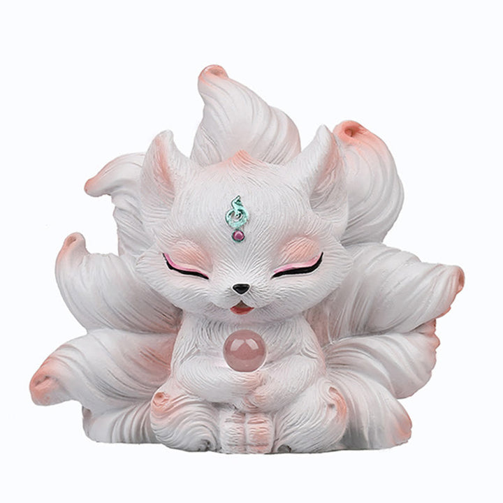 Buddha Stones, Mini-Neunschwänziger Fuchs, Glücksbringer, Kunstharz, Dekoration für Zuhause und den Schreibtisch
