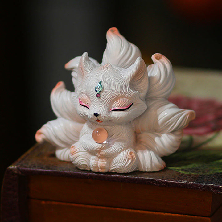 Buddha Stones, Mini-Neunschwänziger Fuchs, Glücksbringer, Kunstharz, Dekoration für Zuhause und den Schreibtisch