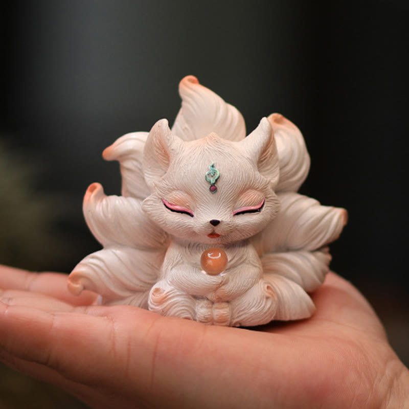 Buddha Stones, Mini-Neunschwänziger Fuchs, Glücksbringer, Kunstharz, Dekoration für Zuhause und den Schreibtisch