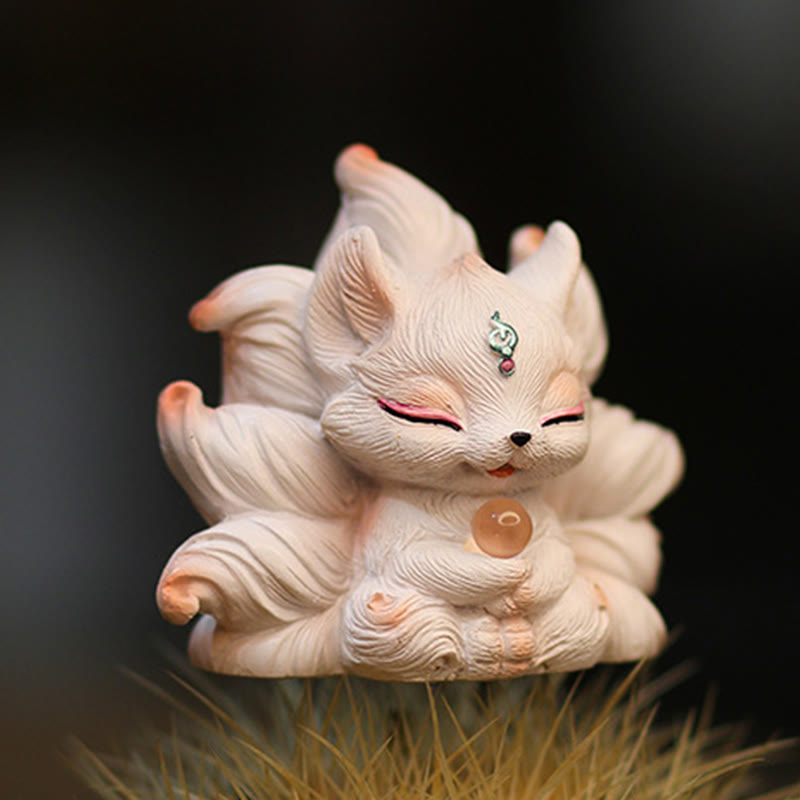 Buddha Stones, Mini-Neunschwänziger Fuchs, Glücksbringer, Kunstharz, Dekoration für Zuhause und den Schreibtisch