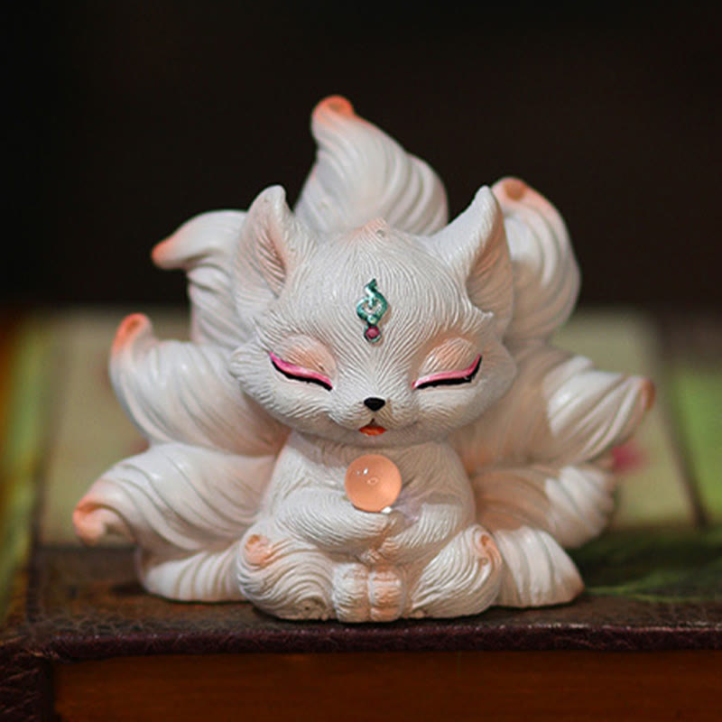 Buddha Stones, Mini-Neunschwänziger Fuchs, Glücksbringer, Kunstharz, Dekoration für Zuhause und den Schreibtisch