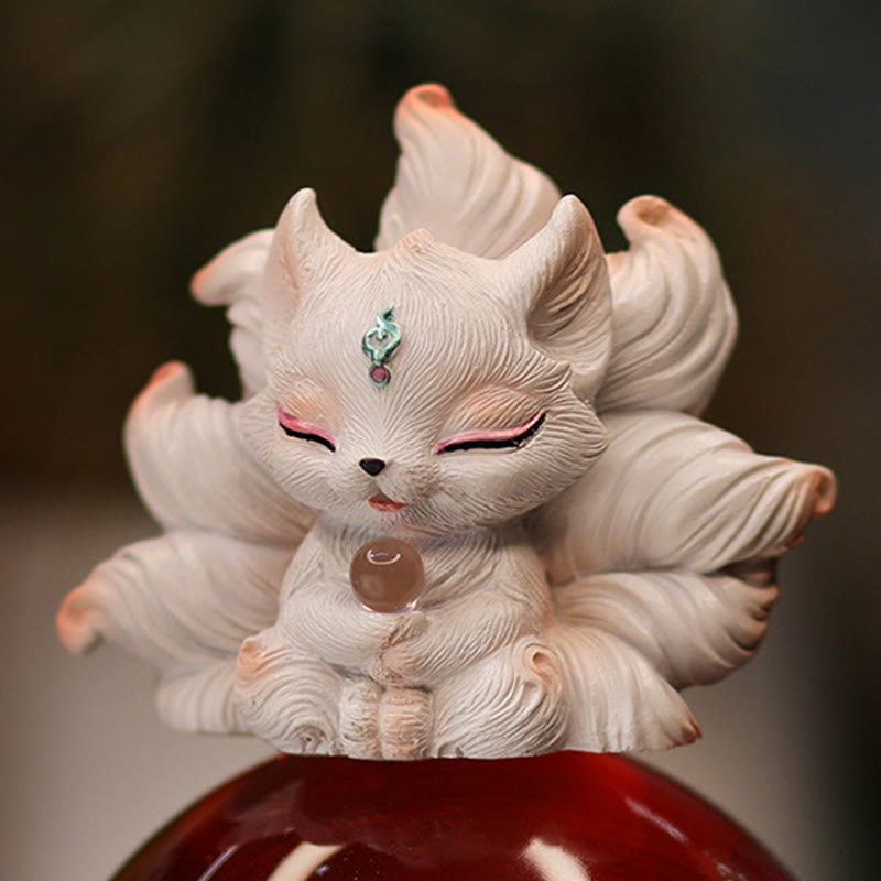 Buddha Stones, Mini-Neunschwänziger Fuchs, Glücksbringer, Kunstharz, Dekoration für Zuhause und den Schreibtisch