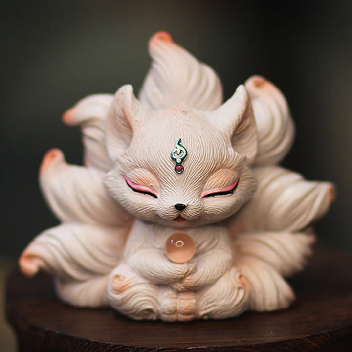 Buddha Stones, Mini-Neunschwänziger Fuchs, Glücksbringer, Kunstharz, Dekoration für Zuhause und den Schreibtisch