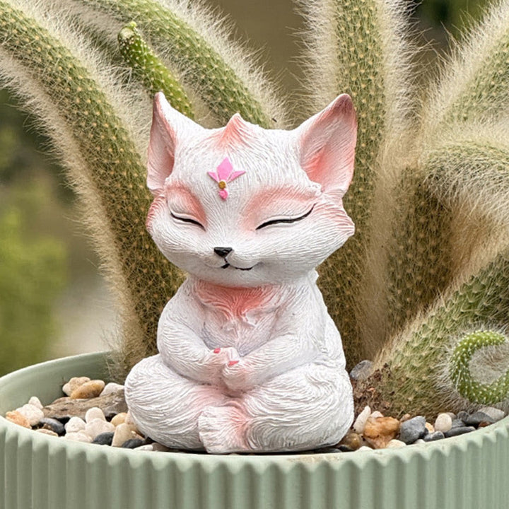 Buddha Stones, kleiner neunschwänziger Fuchs, sitzend, Schutz, Kunstharz, Heimdekoration