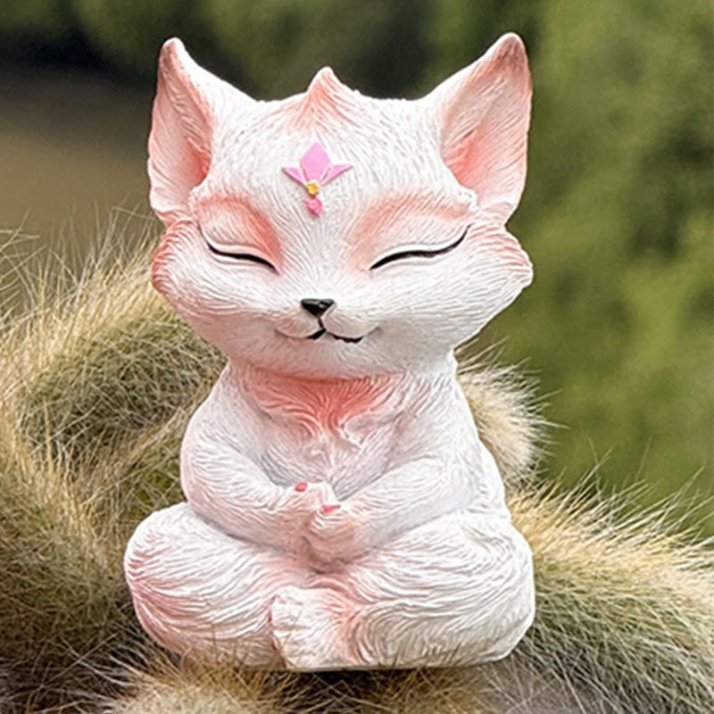 Buddha Stones, kleiner neunschwänziger Fuchs, sitzend, Schutz, Kunstharz, Heimdekoration - image 3