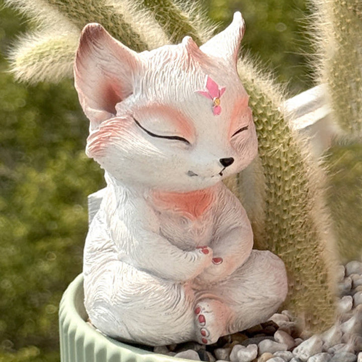 Buddha Stones, kleiner neunschwänziger Fuchs, sitzend, Schutz, Kunstharz, Heimdekoration