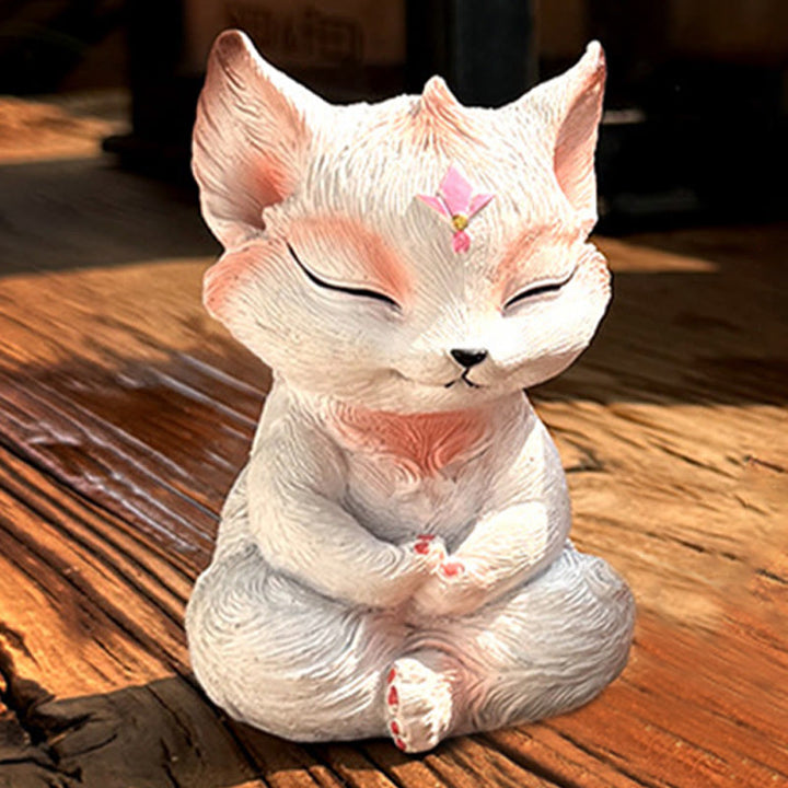 Buddha Stones, kleiner neunschwänziger Fuchs, sitzend, Schutz, Kunstharz, Heimdekoration