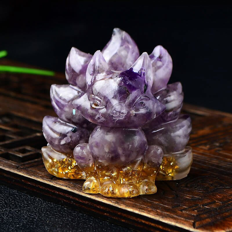 Buddha Stones, natürliche verschiedene Kristalle, Erdbeerquarz, Amethyst, neunschwänziger Fuchs, Schutz, Heimdekoration - Amethyst, 5,5 x 4,5 x 5,5 cm - image 7