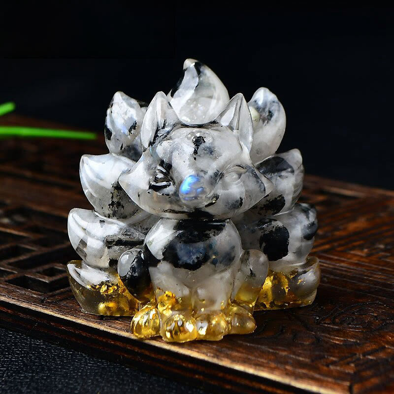 Buddha Stones, natürliche verschiedene Kristalle, Erdbeerquarz, Amethyst, neunschwänziger Fuchs, Schutz, Heimdekoration - Weißer Mondstein, 5,5 x 4,5 x 5,5 cm - image 13