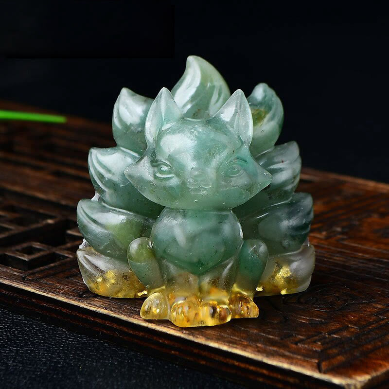Buddha Stones, natürliche verschiedene Kristalle, Erdbeerquarz, Amethyst, neunschwänziger Fuchs, Schutz, Heimdekoration - Grüner Aventurin, 5,5 x 4,5 x 5,5 cm - image 23