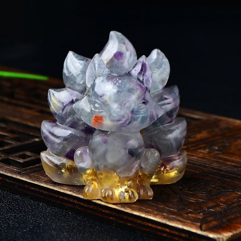 Buddha Stones, natürliche verschiedene Kristalle, Erdbeerquarz, Amethyst, neunschwänziger Fuchs, Schutz, Heimdekoration - Fluorit 5,5 x 4,5 x 5,5 cm - image 18