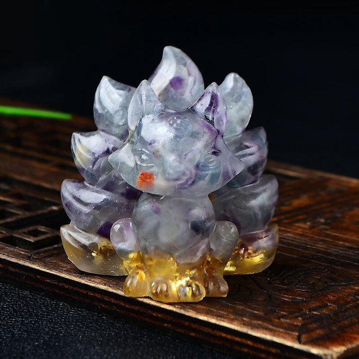 Buddha Stones, natürliche verschiedene Kristalle, Erdbeerquarz, Amethyst, neunschwänziger Fuchs, Schutz, Heimdekoration - Fluorit 5,5 x 4,5 x 5,5 cm - image 18