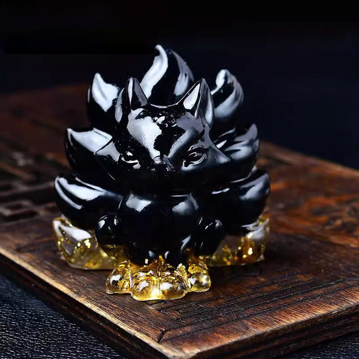 Buddha Stones, natürliche verschiedene Kristalle, Erdbeerquarz, Amethyst, neunschwänziger Fuchs, Schutz, Heimdekoration - Schwarzer Obsidian, 5,5 x 4,5 x 5,5 cm - image 28