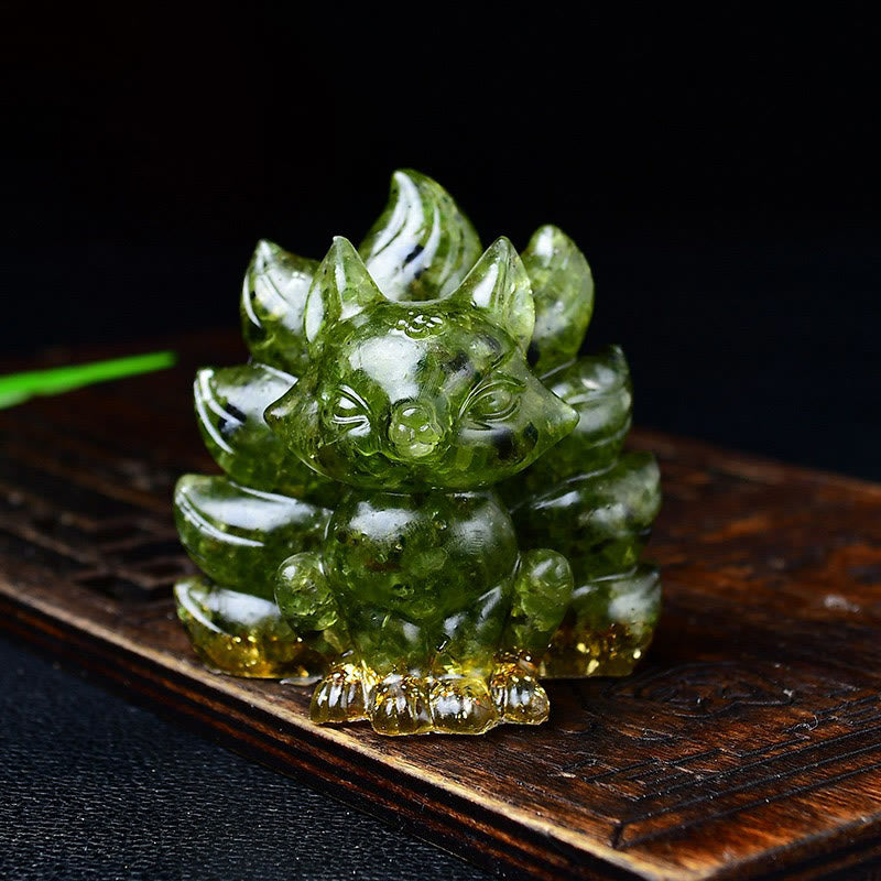Buddha Stones, natürliche verschiedene Kristalle, Erdbeerquarz, Amethyst, neunschwänziger Fuchs, Schutz, Heimdekoration - Peridot 5,5 x 4,5 x 5,5 cm - image 39